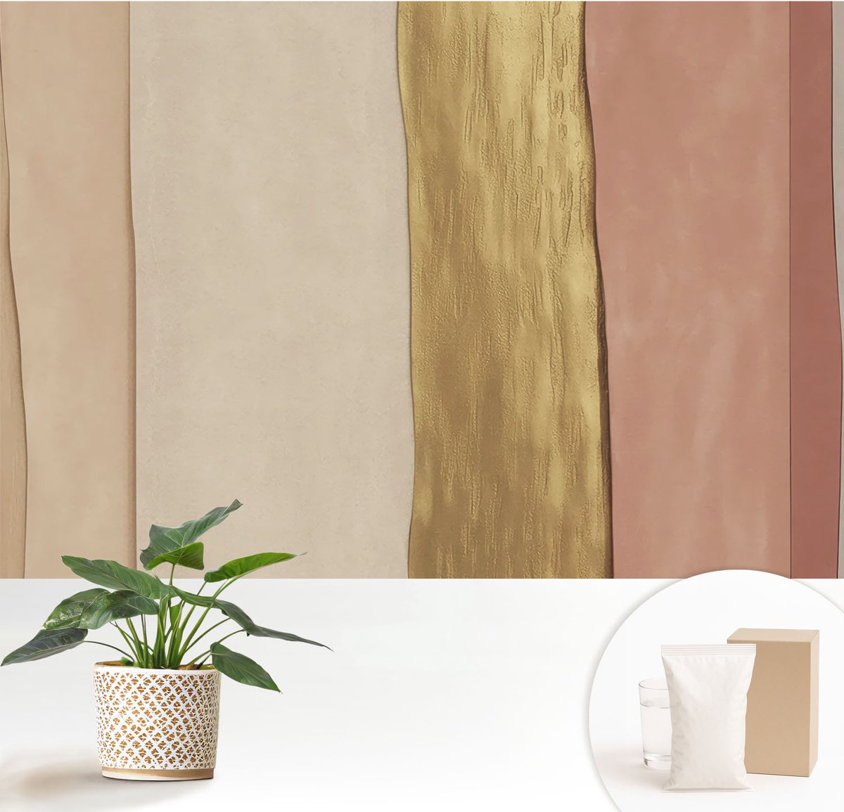 Wallfluent Fotobehang - Beige Vliesbehang - 152x104 cm - Golvende Strepen Fotobehang Vlies - Hal behang Texturen - Muurschildering - Woonkamer behang