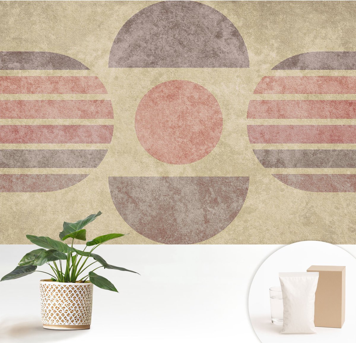 Wallfluent Fotobehang - Beige Vliesbehang - 152x104 cm - Geometrische Vormen Muurschildering - Gang behang Abstractie - Fotobehang Vlies - Gang behang