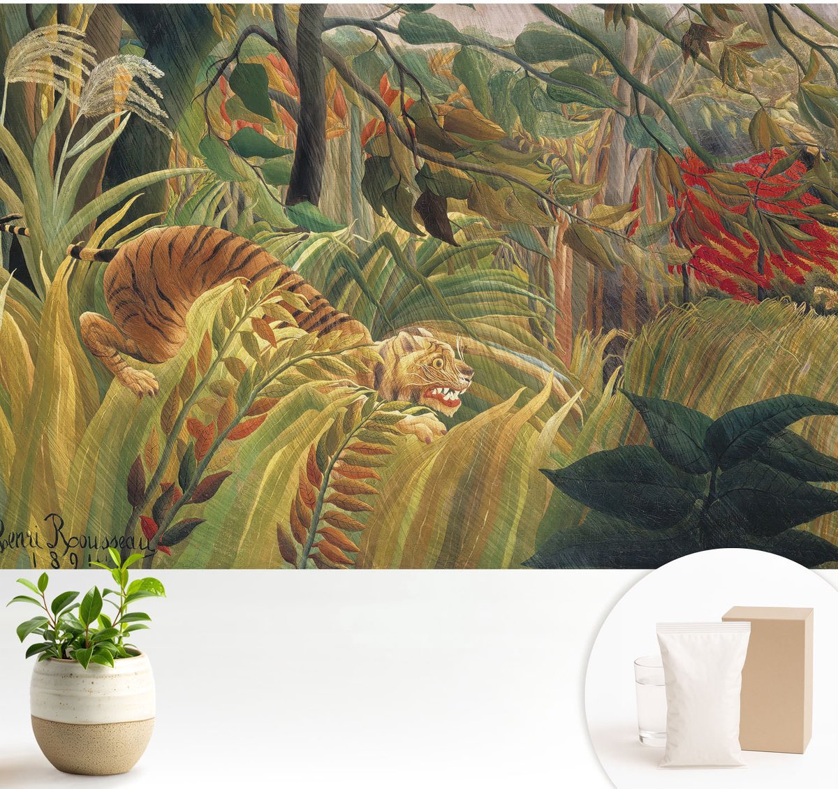 Wallfluent Fotobehang - Groente Vliesbehang - 104x70 cm - Exotische Tijger Fotobehang Vlies - Woonkamer behang Bloemen En Planten - Muurschildering - Woonkamer behang