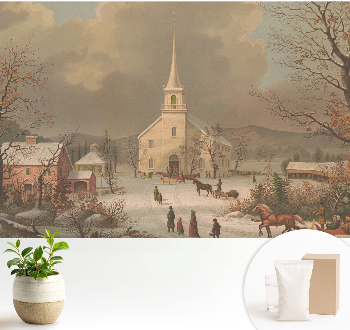 Wallfluent Fotobehang - Bruin Vliesbehang - 104x70 cm - Winterlandschap Fotobehang Vlies - Woonkamer behang Landschappen - Muurschildering - Hal behang