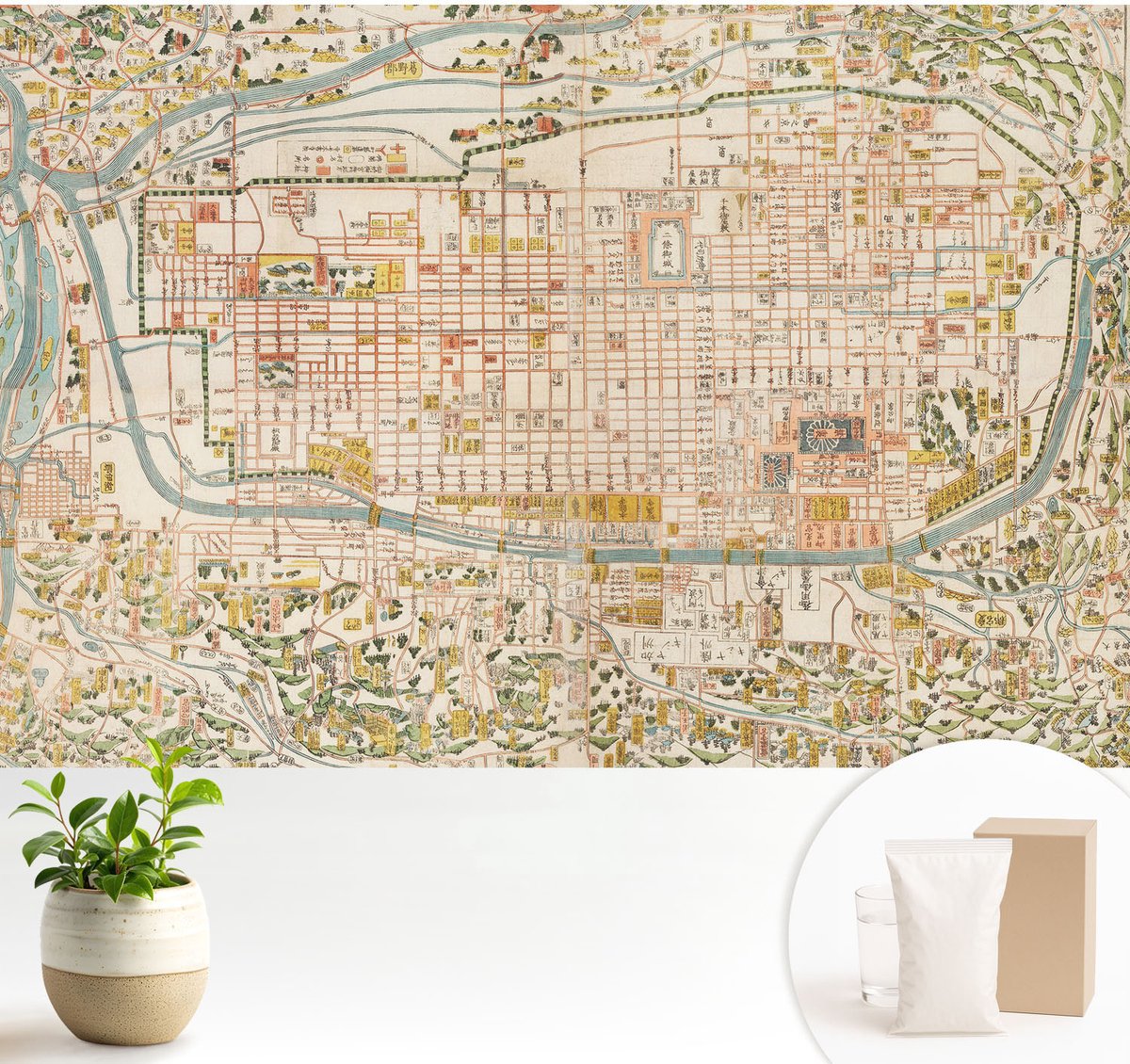 Wallfluent Fotobehang - Beige Vliesbehang - 104x70 cm - Antieke Kaart Fotobehang Vlies - Hal behang Kaarten - Muurschildering - Woonkamer behang