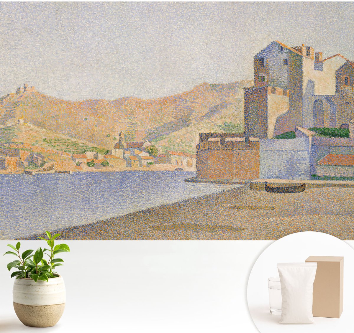 Wallfluent Fotobehang - Oranje Vliesbehang - 104x70 cm - Zomerhaven Fotobehang Vlies - Woonkamer behang Landschappen - Muurschildering - Woonkamer behang