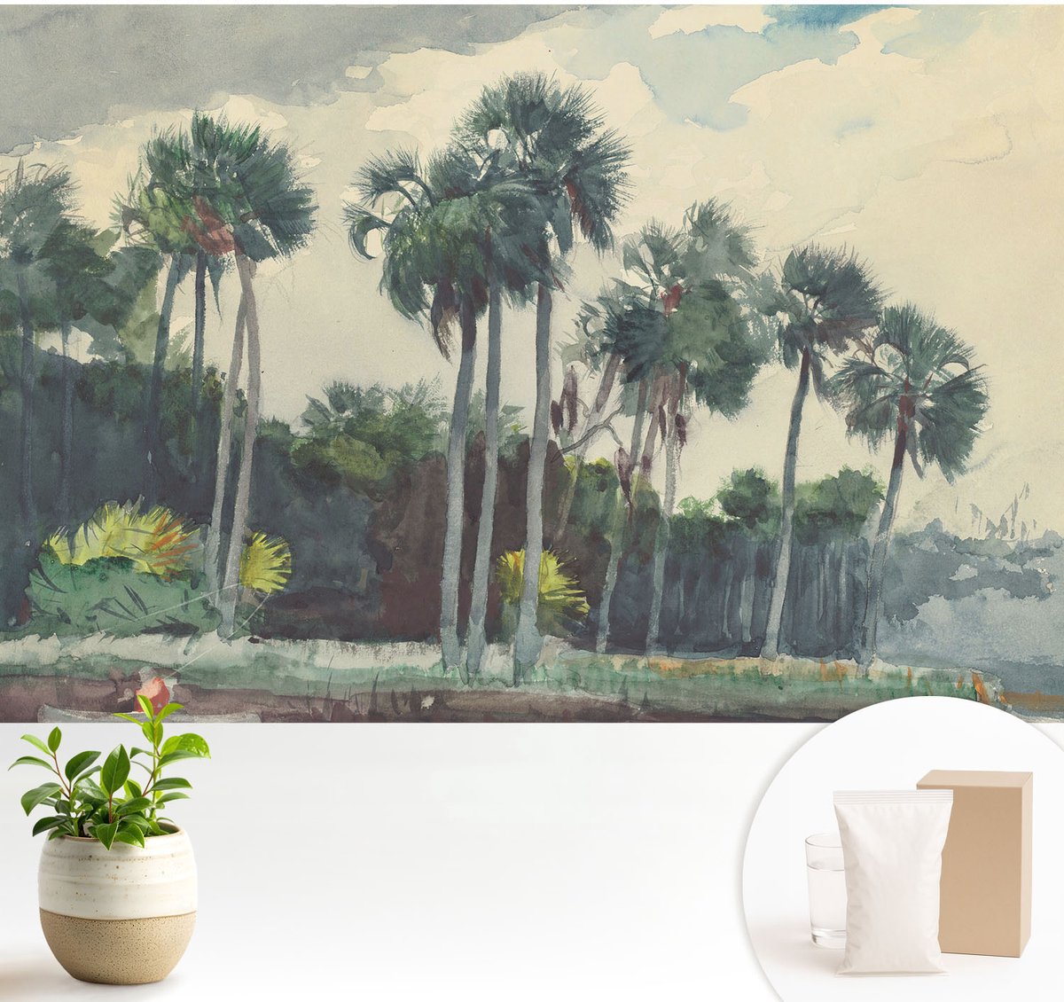 Wallfluent Fotobehang - Groente Vliesbehang - 104x70 cm - Exotische Palmbomen Fotobehang Vlies - Hal behang Landschappen - Muurschildering - Woonkamer behang