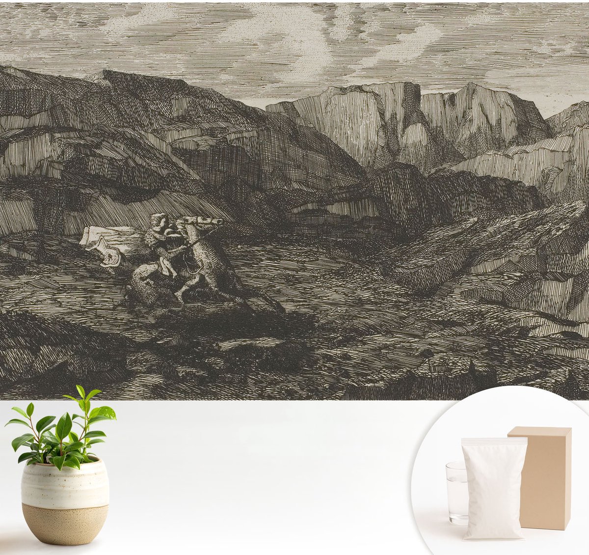 Wallfluent Fotobehang - Bruin Vliesbehang - 104x70 cm - Bergtocht Muurschildering - Gang behang Landschappen - Fotobehang Vlies - Slaapkamer behang