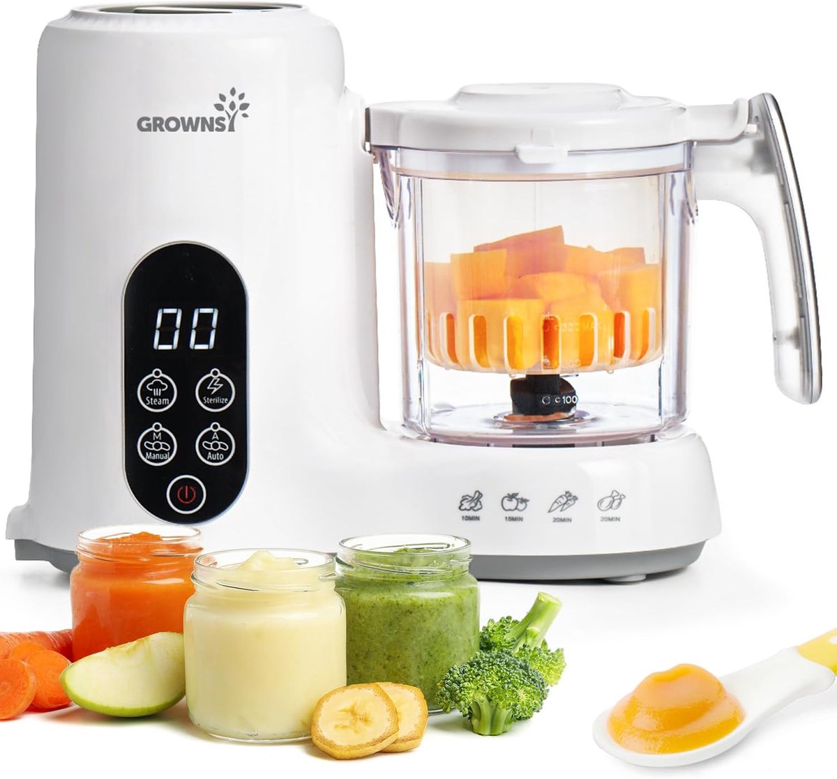 SnelShoppen - Babyvoeding Maker 3-in-1, Stomen, Mixen, Steriliseren, BPA Vrij, Babyvoeding Voorbereider met Stoommandje, Keukenaccessoires voor Gezond