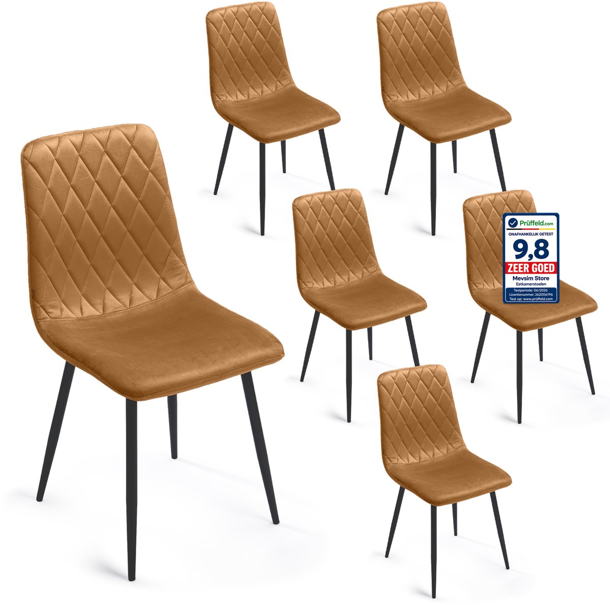 Lina® Elisia Eetkamerstoelen - Stoel - Okergeel - Set van 6 - Velvet