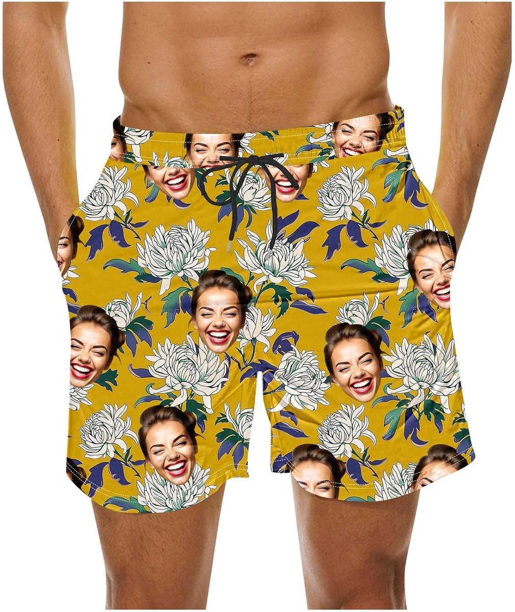 Generisch Badehose Personalisiert Herren - Badeshorts mit Gesicht Foto Bedrucken Lassen, Badehosen Lustig Männer Lustige Hawaii Swimming Shorts Lang Sommer Schwimmhose Schnelltrocknend