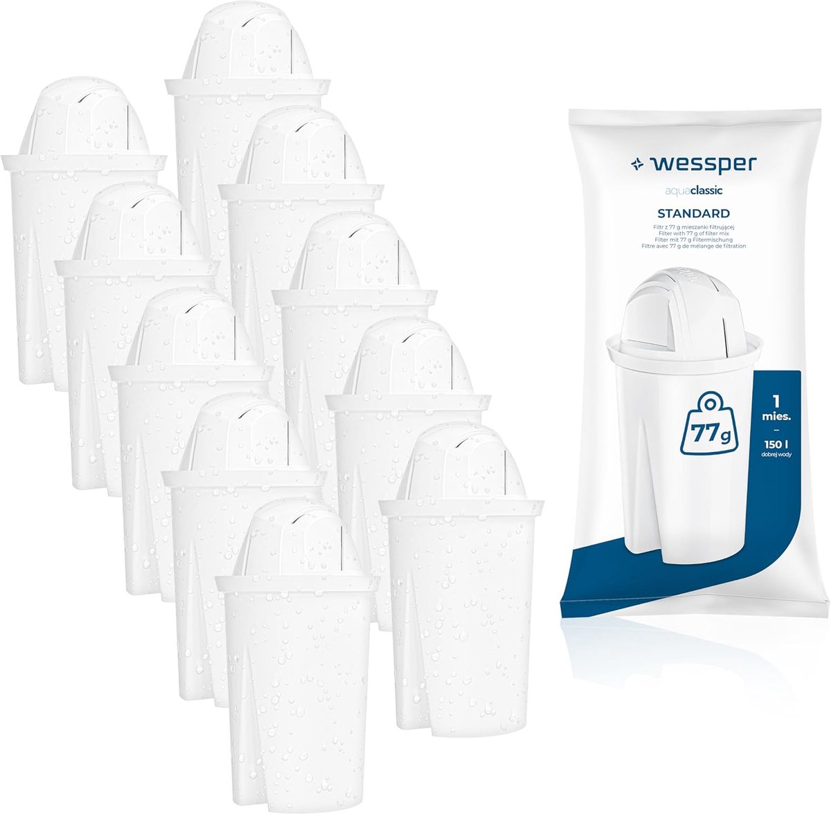 SnelShoppen - Waterfilter Cartridges 10 Stuks - Compatible met Brita Classic en Meer - Verwijdert Chloor en Hardheid - Voor Schone en Zachte Water - I