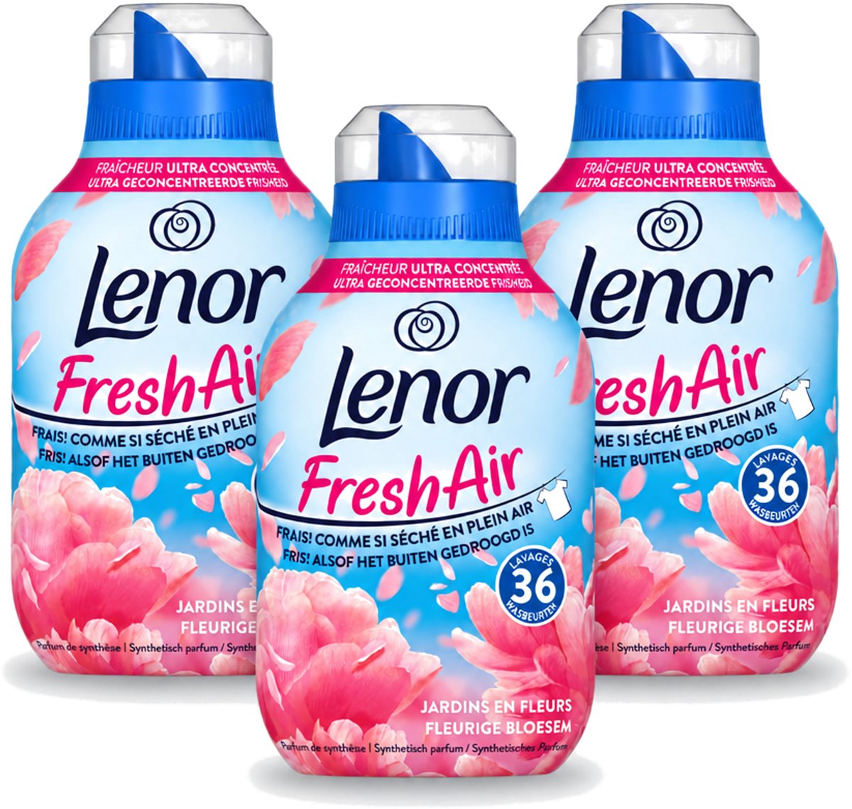 3 x Lenor - Wasverzachter - Fresh Air - Fleurige Bloesem - 36 Wasbeurten - Voordeelverpakking - 3 stuks