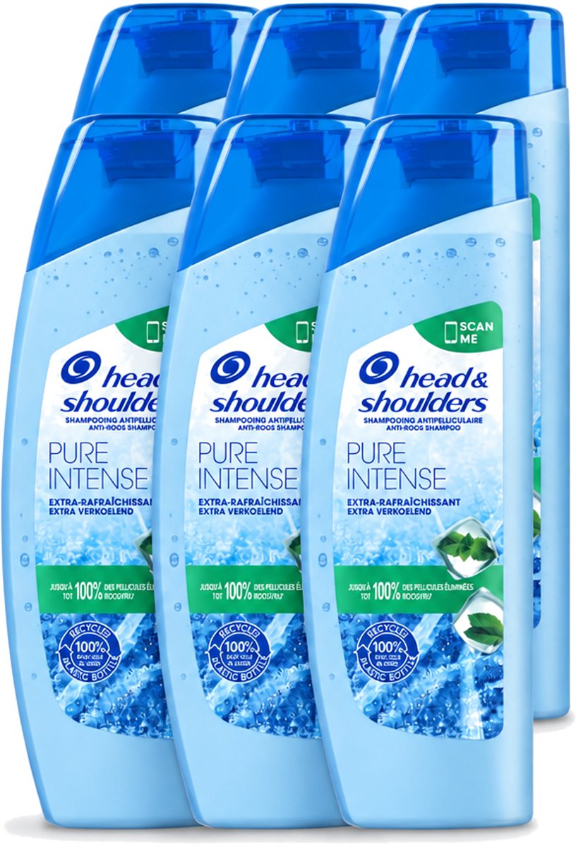6 x Head & Shoulders - Anti-Roos Shampoo - Pure Intense - Extra Verkoelend - 250 ml - Voordeelverpakking - 6 stuks