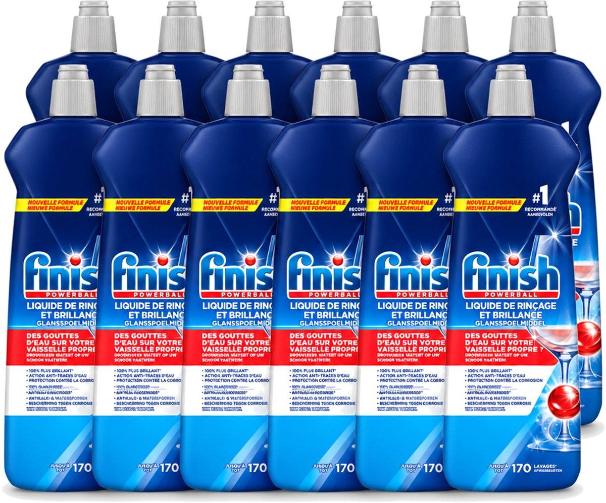 12 x Finish Powerball - Glansspoelmiddel - Anti-Corrosie & Anti-Vervaging - 170 Afwasbeurten - 800ml - Voordeelverpakking - 12 stuks