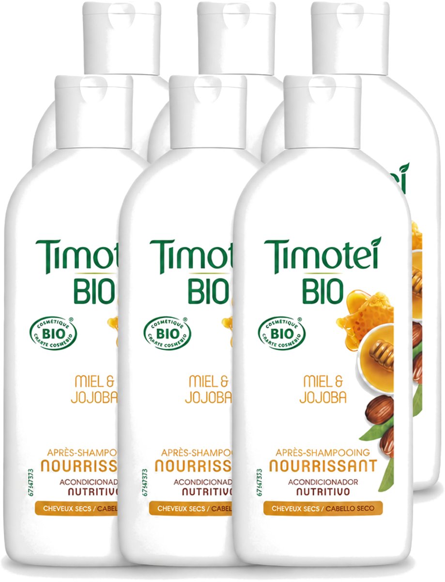 6 x Timotei - Crèmespoeling - Honing & Jojoba - Biologisch - Droog Haar & Droge Hoofdhuid - 250 ml - Voordeelverpakking - 6 stuks