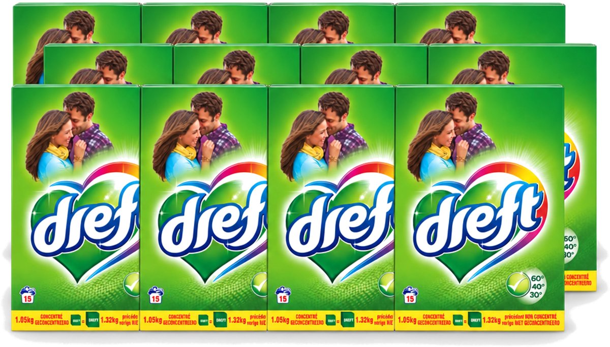 12 x Dreft - Waspoeder - Witte en Gekleurde Was - Original - 15 Wasbeurten - Voordeelverpakking - 12 stuks