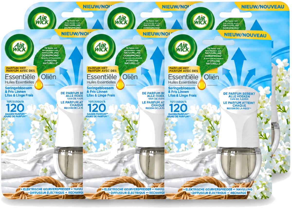6 x Air Wick Essential Oils - Elektrische Geurverspreider Starterkit - Sering & Fris Linnen - 19ml - Voordeelverpakking - 6 stuks