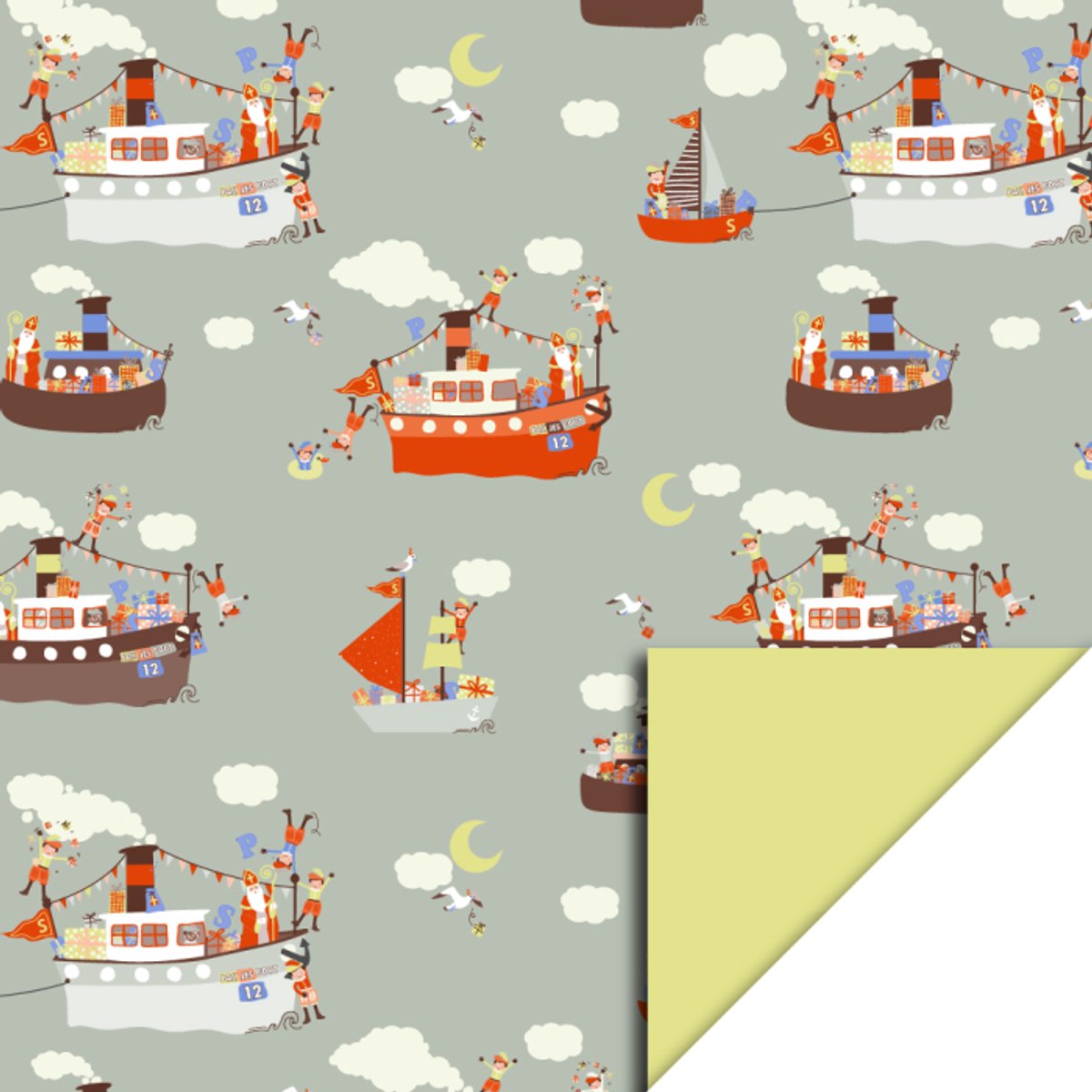Het Inpakhuis - Cadeaupapier - Inpakpapier - Kadopapier - Sinterklaas - Pakjesboot Sage - Yellow - 70cm x 3mtr