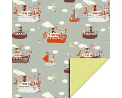 Product afbeelding van Het Inpakhuis - Cadeaupapier - Inpakpapier - Kadopapier - Sinterklaas - Pakjesboot Sage - Yellow - 70cm x 3mtr