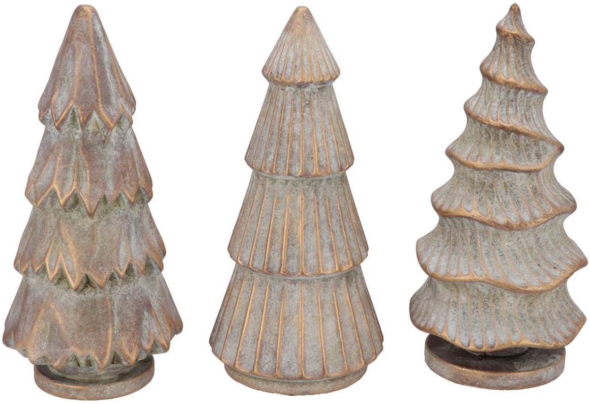 Daan Kromhout - Bomen - Kerstboom - Beton - Set van 3 - Grijs - Goud - Decoratief - 10x20cm