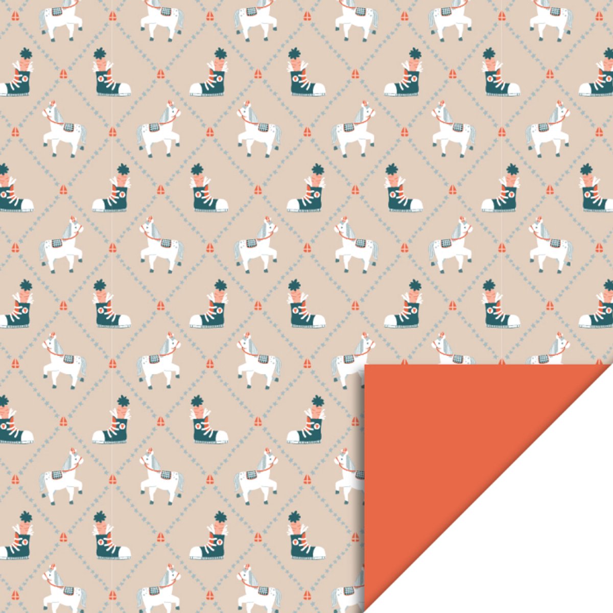 Het Inpakhuis - Cadeaupapier - Inpakpapier - Kadopapier - Sinterklaas - Pakjesavond - Patchwork Blue - Orange Red - 70cm x 3mtr