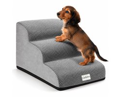 Caryota Hondentrap - 3 Treden Foam Opstapje - Loopplank voor Kleine Honden - Wasbare Hoes - Grijs