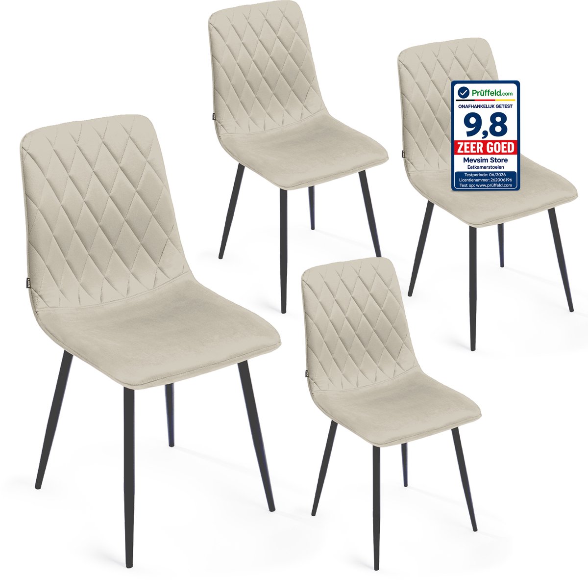 Lina Elisia Eetkamerstoel - Stoel - Creme - Set van 4 - Velvet