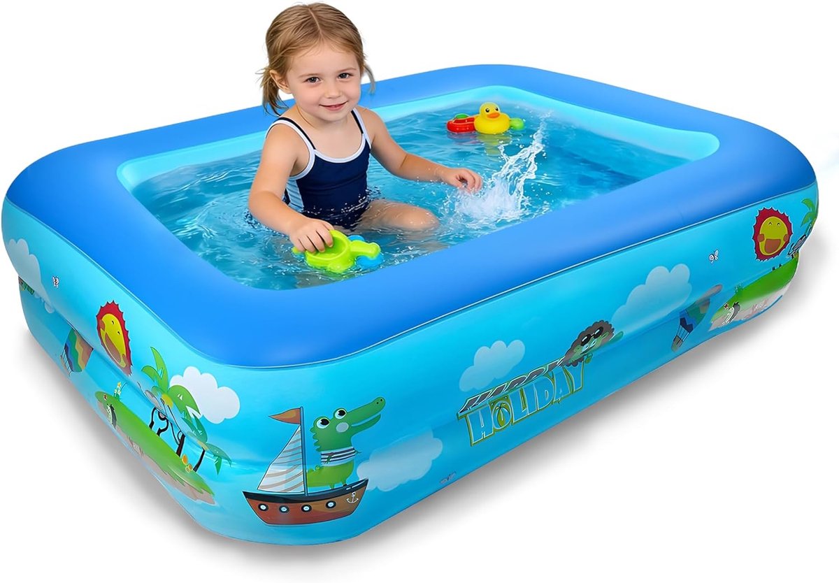 SnelShoppen - Rechthoekig Opblaasbaar Zwembad 120 cm - Klein Kinderzwembad - Draagbaar PVC Opblaasbadje voor Balkon, Tuin, Strand, Binnen en Buiten -