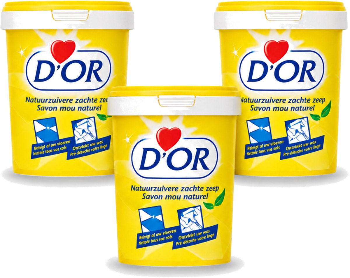 3 x D'Or - Natuurzuivere Zachte Zeep - Vast Zeepmiddel - Voor Vloeren en Was - 1 kg - Bulkverpakking - 3 stuks