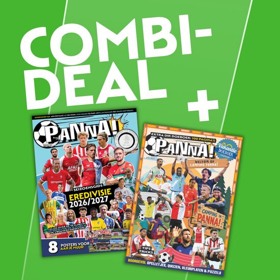 Panna! magazine combi deal met "Seizoensgids Eredivisie 2026/2027" en "Extra dik doeboek: 100 pagina's Camping Panna!".