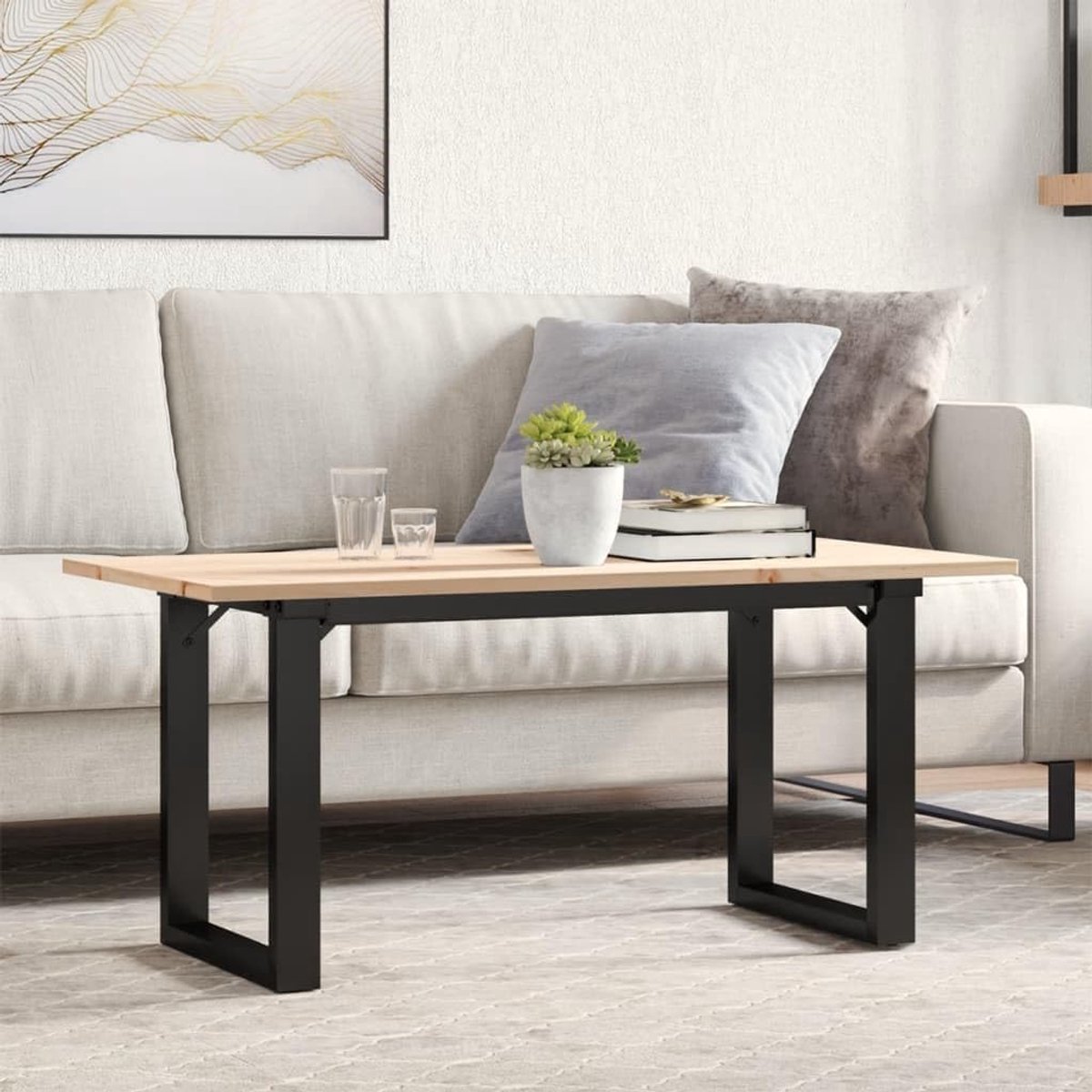Eettafel met Natuurlijk Houten Blad, met Zwart Metalen Frame, Vierkante Keukentafel in Industriële Stijl, Toepasbaar in Kleine Ruimtes, Ontbijthoekjes en Eetkamermeubilair (90 x 40 x 45 cm