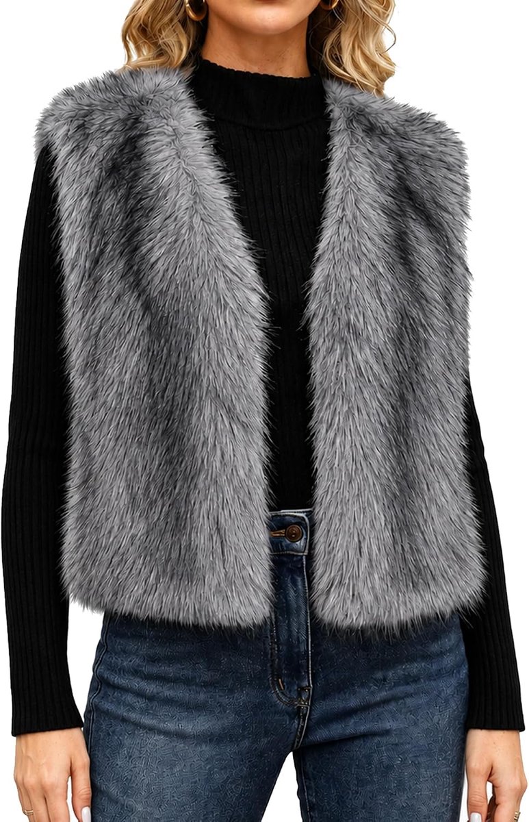 Elegant vest van imitatiebont voor dames, winter, V-hals, mouwloos