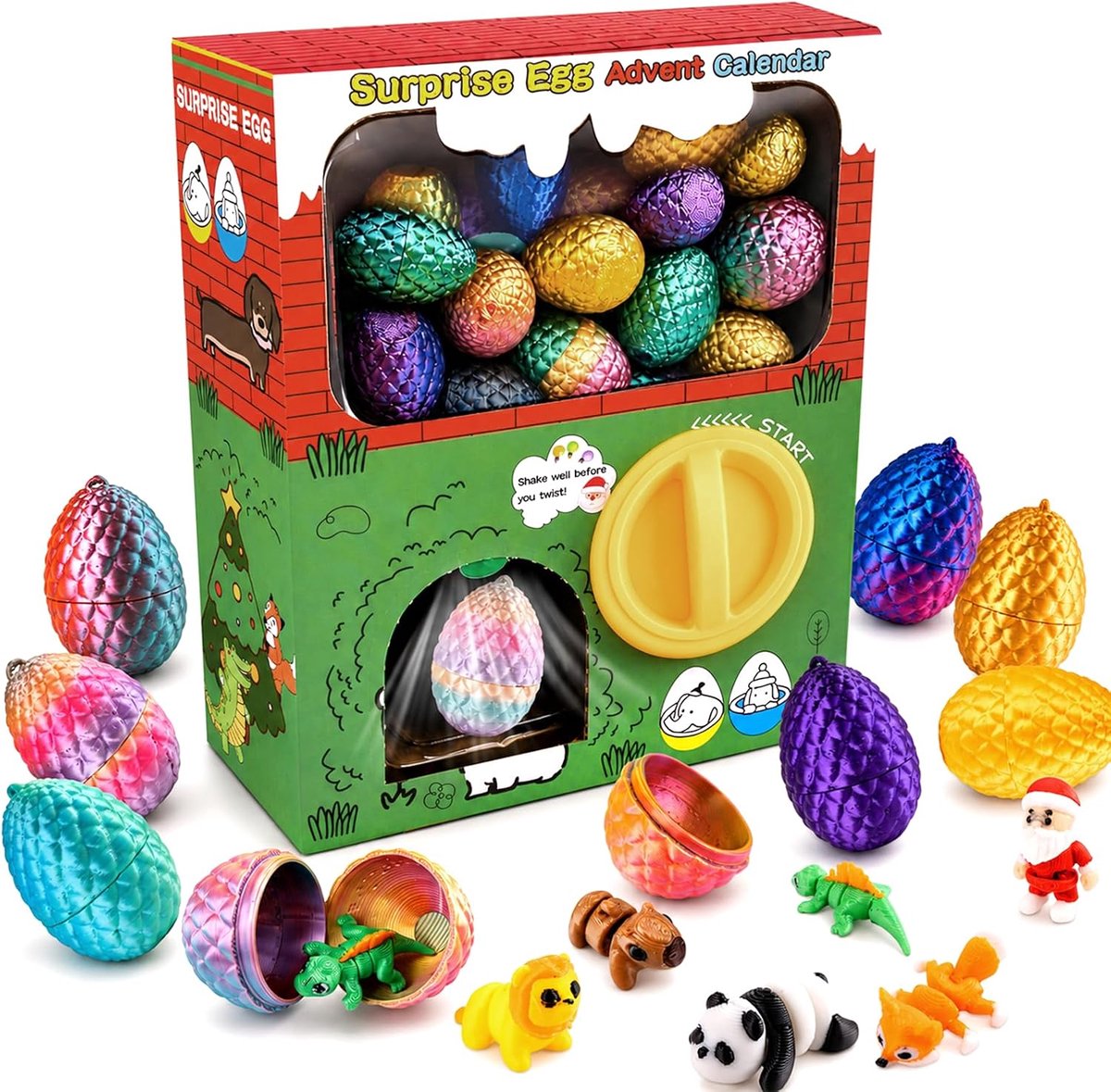 24 stuks mini 3D-bedrukte dieren, dinosaurus-ei-draaimachine
