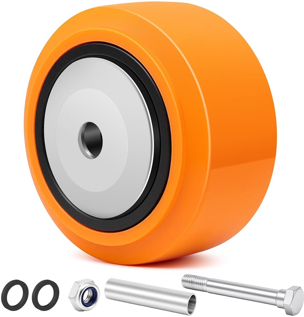 Reservewiel voor zware belasting, polyurethaan op polyolefine dubbele kogellagers, 270 kg draagkracht per transportwiel, 12,7 mm (1/2 inch) boring, inclusief stofbescherming voor werkbank