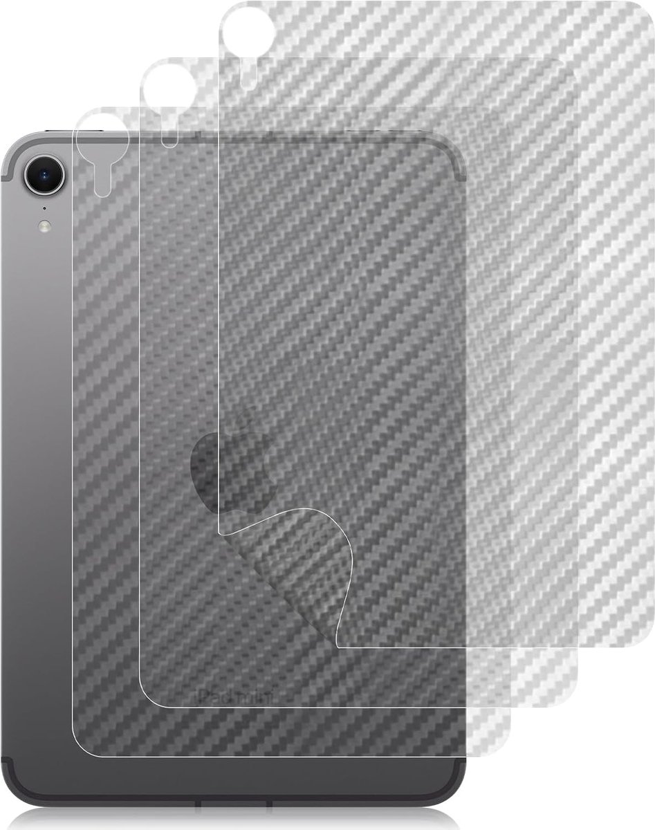 Achterkant voor 8,3 inch iPad Mini 7 (A17 Pro) 2024/8,3 inch iPad Mini 6 2021 (A2993/A2995/A2567/A2568), 3 stuks carbon patroon, krasbestendig, beschermfolie voor iPad Mini 7e generatie