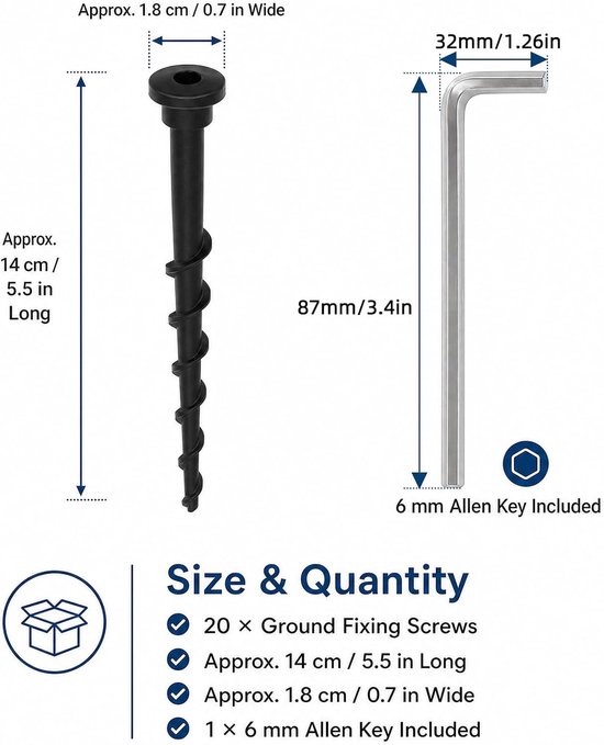 20 stuks stabiele aardschroeven, aardschroeven, robotmaaier, set, met 1 moersleutel, voor veilige bevestiging van het laadstation, 14 cm lengte, met Husqvarna Automower 105 305 308 lengte — afbeelding 2