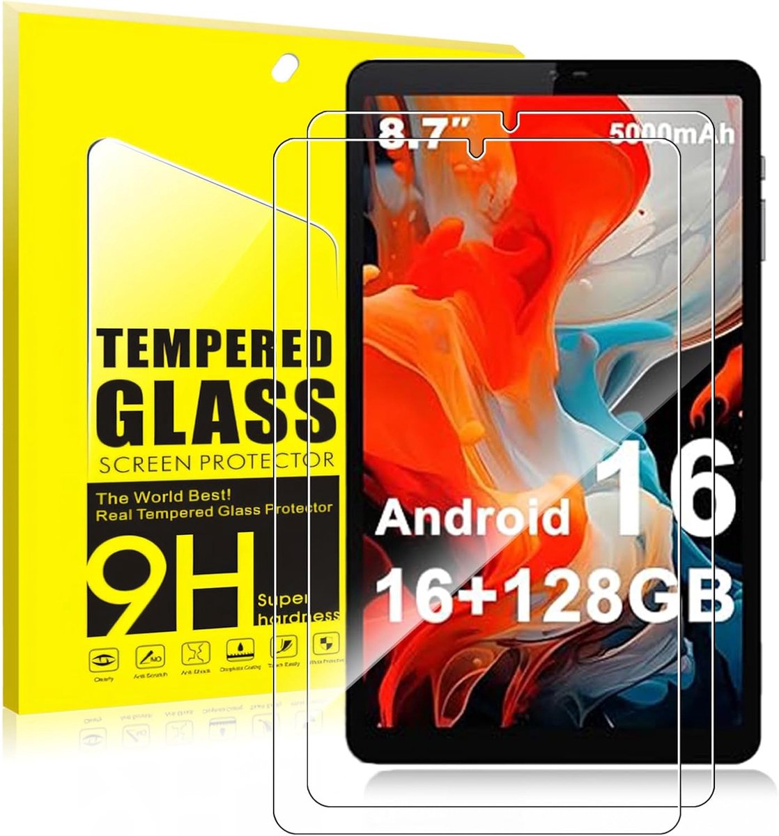 2 stuks displaybeschermfolie van gehard glas voor Crelander W87 8,7 inch tablet, 9H hardheid, krasbestendig, vingerafdrukbestendig