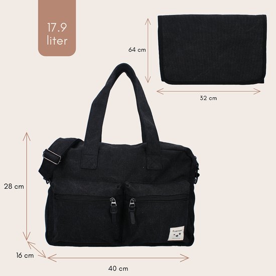 Luiertas Kidzroom - Denim Zwart - Inclusief Bijpassend Verschoningsmatje - 40x28x16 cm — afbeelding 3
