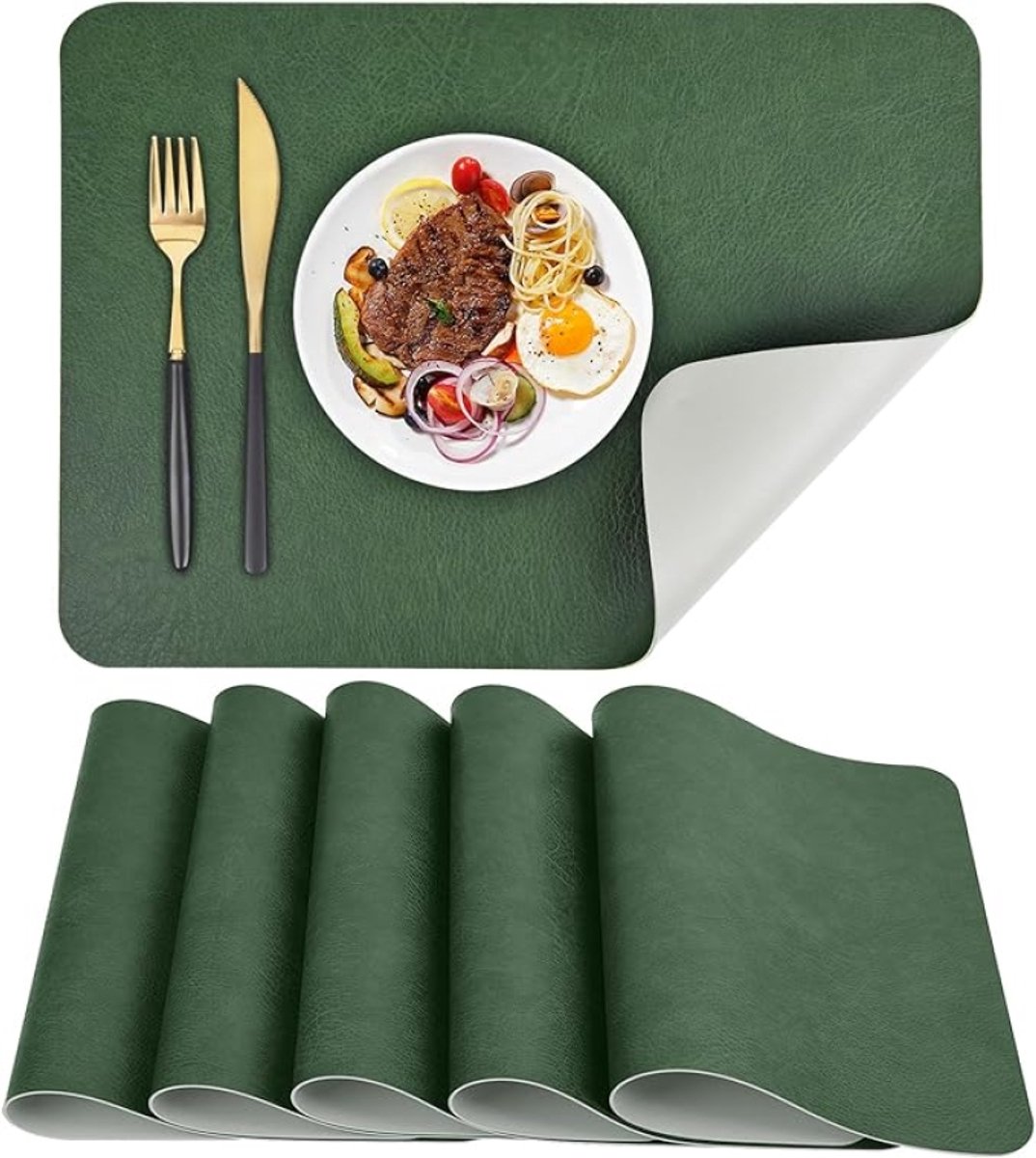 Placemats Wasbare 6-delige Set Hittebestendig Placemat 43 × 30 CM Groen Kunstleer