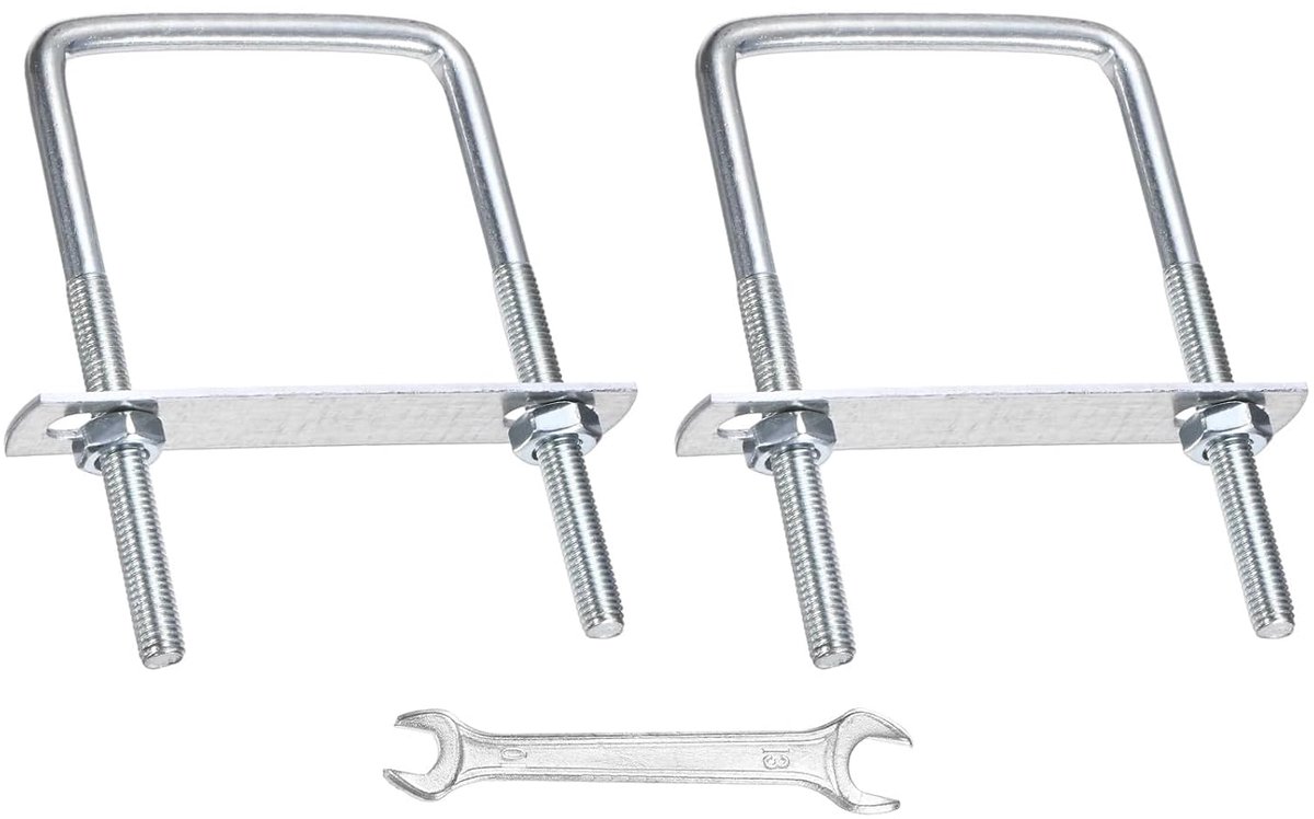 Vierkante U-boutset (M8 x 70 x 120 mm, zilver), 2 sets vierkante U-bouten van koolstofstaal met bevestigingsplaten, moeren en sluitringen, geschikt voor ski/snowboarden