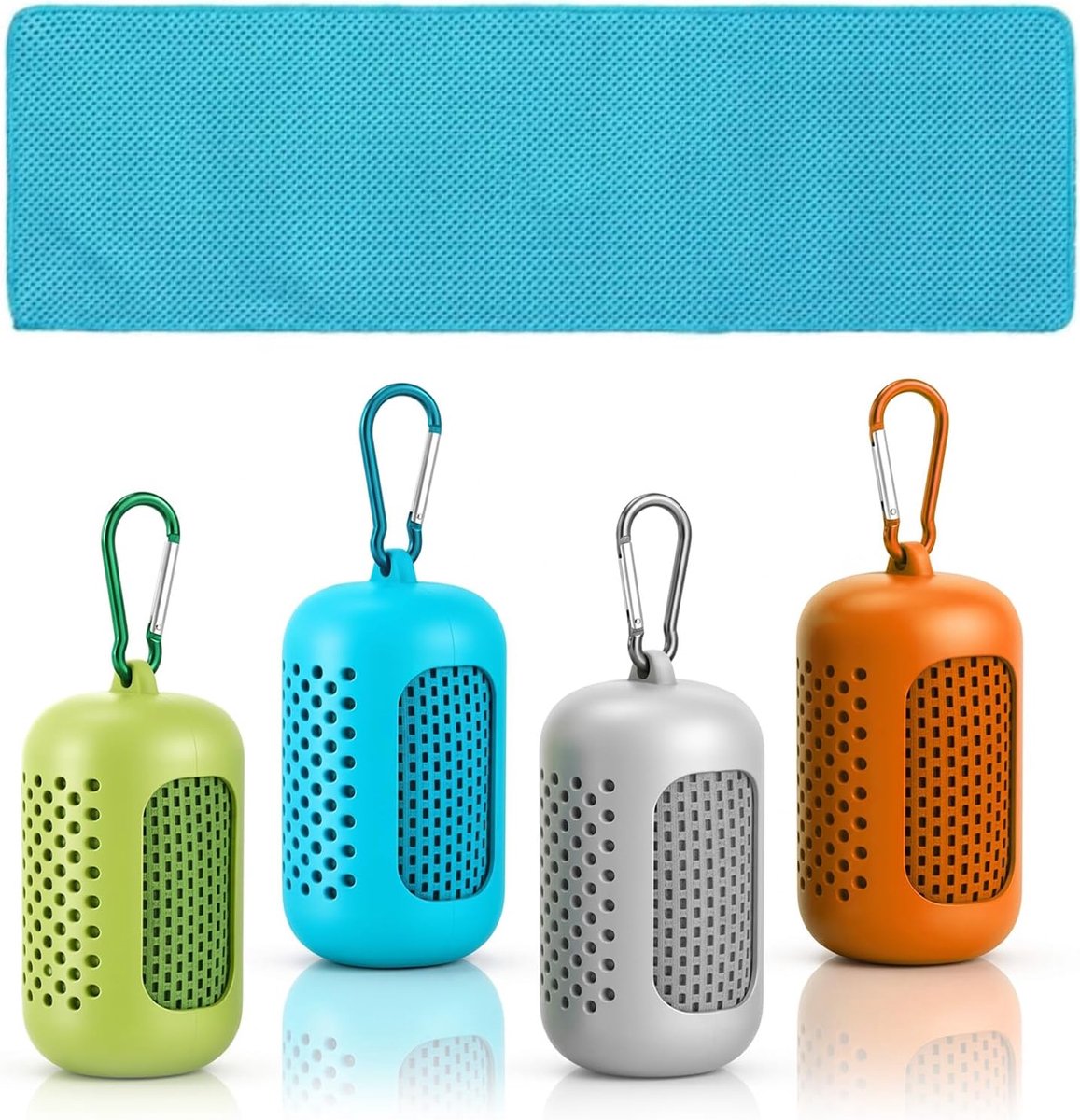 Handdoeken, microvezel, koelhanddoek, sporthanddoek, sneldrogend, met siliconen hoes, 30 x 90 cm, koeldoeken voor fitness, gym, hardlopen, yoga, camping en outdoor, groen, grijs, blauw