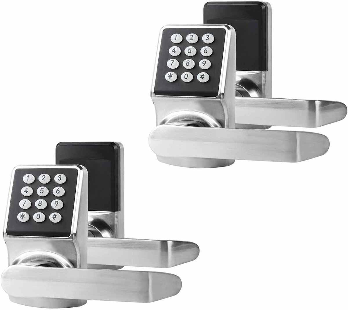 Voordeursloten, elektronisch deurslot met handvat, digitaal deurslot met toetsenborden, IC-kaart en sleutel, eenvoudige installatie voor thuis, hotel (nikkel