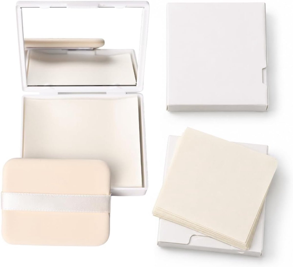 Papier, 300 vellen + spiegel en kwast, gezichtsolie blotting voor alle huidtypes, absorbeert overtollige talg in het gezicht, voor een frisse teint en (100 in origineel formaat + 200