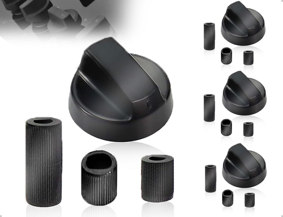 Knoppen, universele draaiknop, fornuisschakelaar, met 3 adapters, universeel, voor fornuis, kookplaat, oven, gasfornuis, oven (zwart)