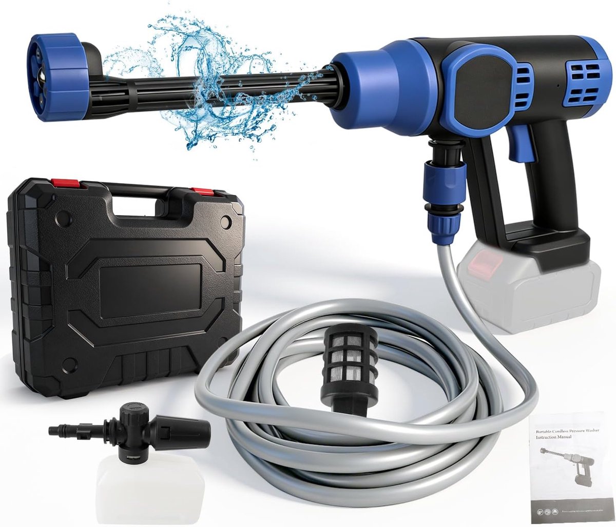 Hogedrukreiniger compatibel met Makita 18 V, mobiele hogedrukreiniger met 6-in-1 mondstuk, 5 m slang, 240 l/u, 8 m sproeibereik voor auto, tuin, terras, raam, zwembad