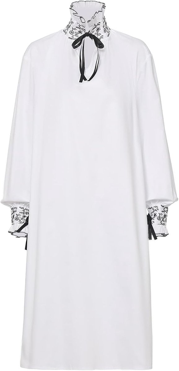 Middeleeuwse chemise, witte Elizabethaanse smok met zwart werk, vintage gewaad, kostuum, cosplay