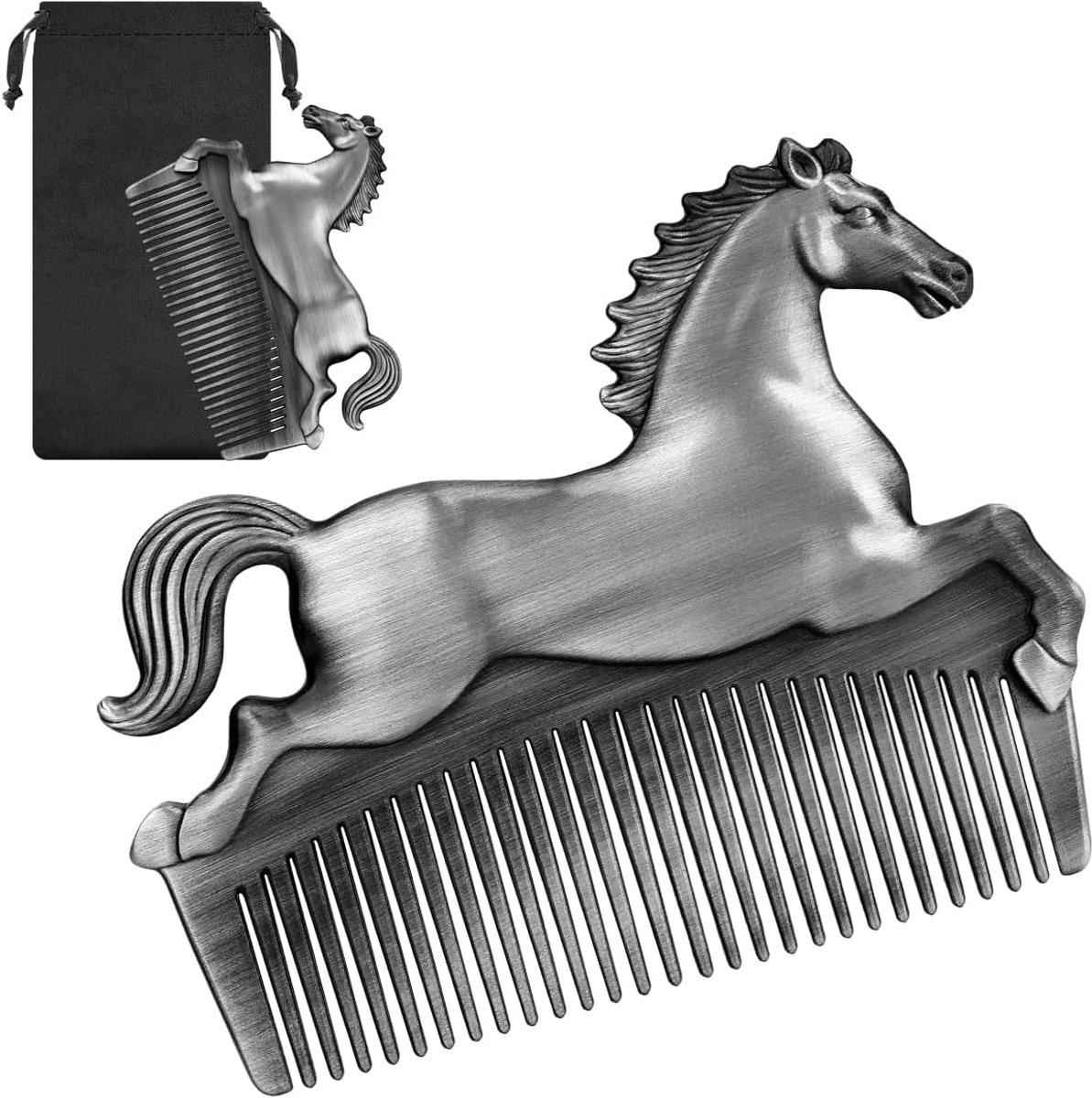 Haarkam baardkam, cadeau-idee paardengeschenken, cadeau voor paardenliefhebbers, vrouwen en mannen, zilver