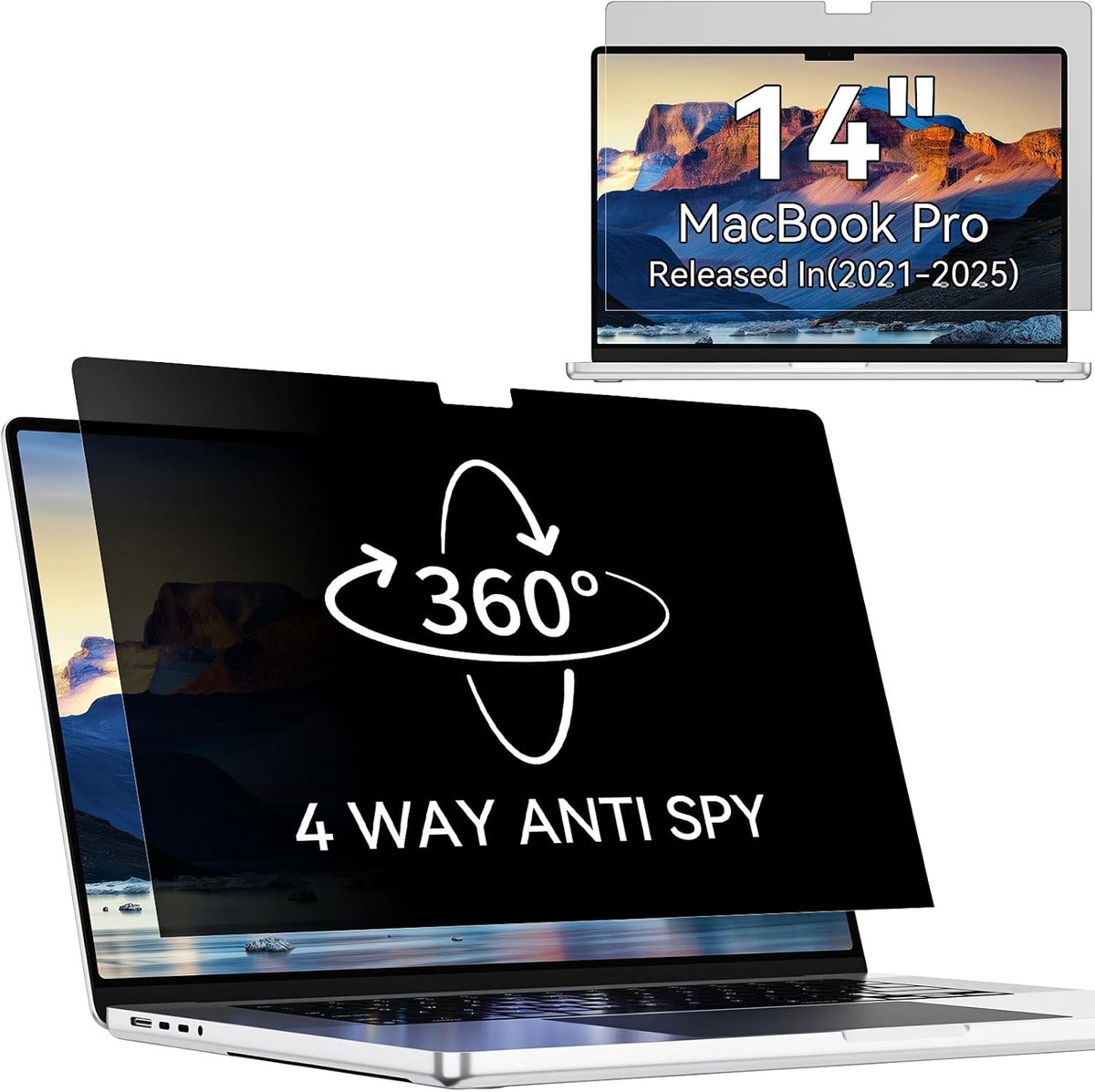 360° privacyfilter voor MacBook Pro 14 inch (35,6 cm) (2021-2025, M1, M2, M3, M4, M5), anti-spy-filter voor schermbescherming, laptop-privacybescherming voor Mac 14,2 inch
