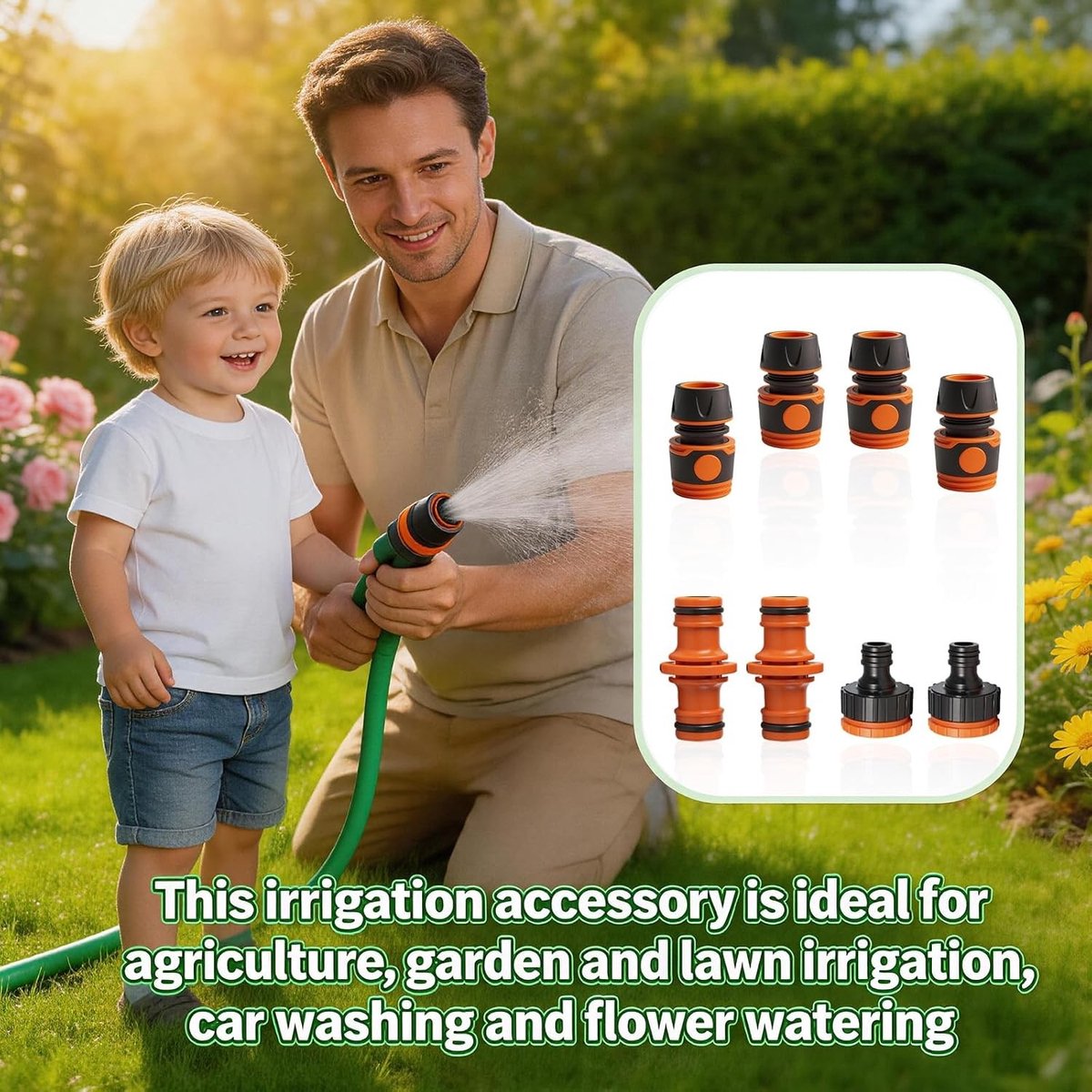 Hose Connector Set van 8 Stukken voor Tuinslangen, Compatibel met Gardena Systeem, 1/2 en 3/4 Inch Adapter en Koppeling voor Tuinonderhoud in Oranje – foto 7
