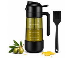 Darora® Olijfolie Sprayer - 3-in-1 - Spray, Straal & Schenkfunctie - Inclusief Gratis Darora E-BOOK, Anti-Slip Houder & Bakkwast - Groen - Olie sprayer - Koken, grillen en bakken - Glas - Groen - Oliefles - BBQ - Airfryer - Olieverstuiver