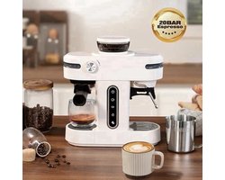 Espressomachine - Koffiemachine - Compact Koffiezetapparaat - 20 Bar - Semi-automatische - met Maalwerk -Melkschuimsysteem - Compact & Gebruiksvriendelijk - voor Espresso - Cappuccino en Latte