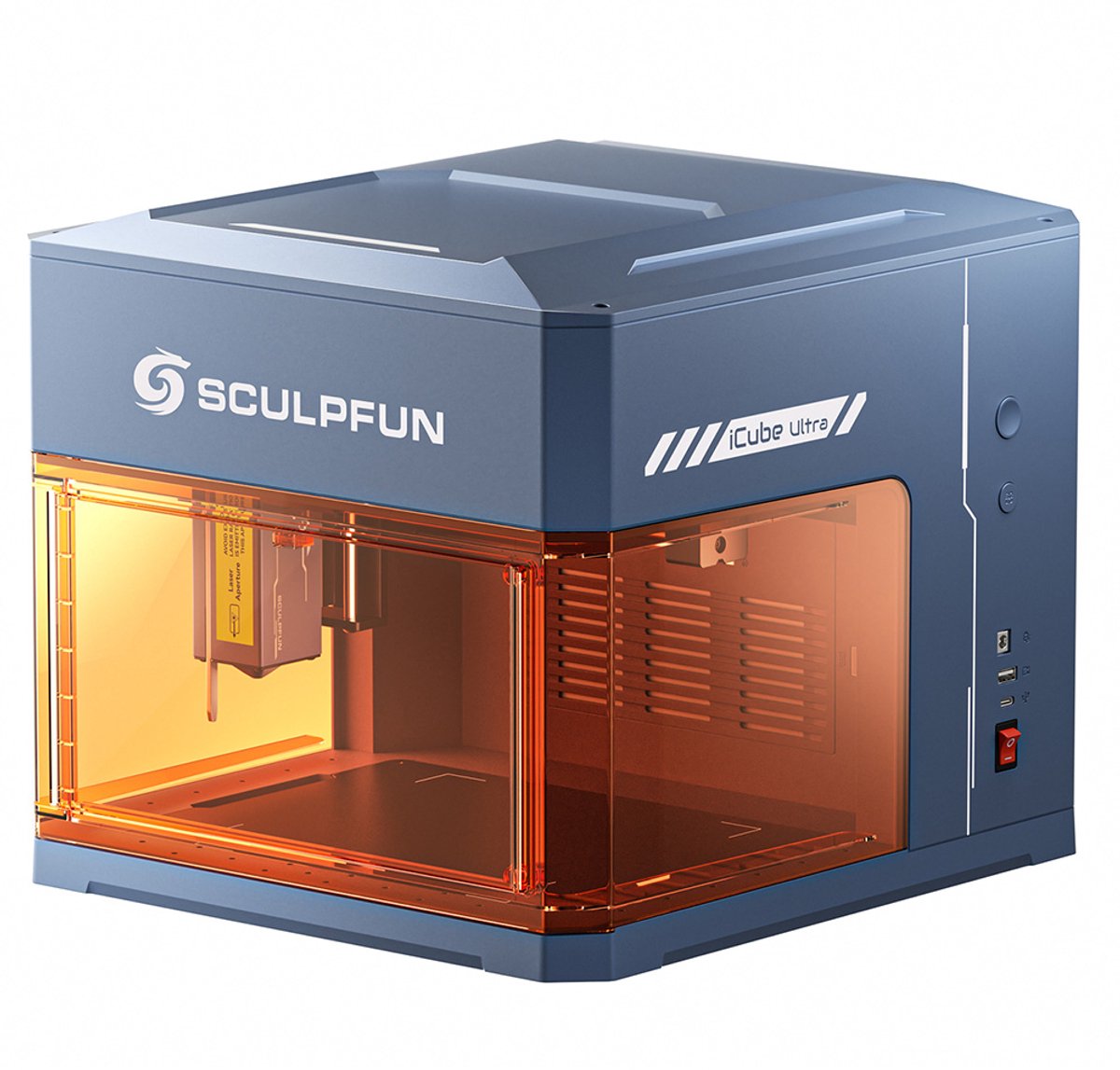 SCULPFUN iCube Ultra 12W lasergraveerder, volledig omsloten ontwerp (klasse 1), autofocus, laservlek van 0,08 mm, graveergebied van 150 × 150 mm, ingebouwd rookfilter, hoge snelheid en precisie voor hout, leer en bamboe.