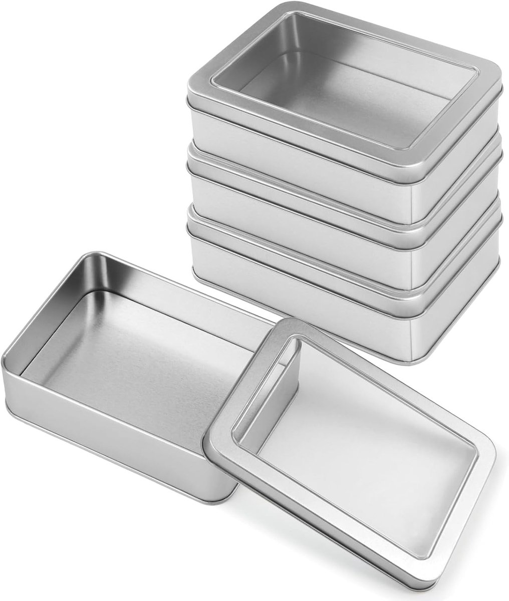 Set van 4 metalen opbergdozen met deksel, rechthoekige opslagoplossing voor thuis en kantoor
